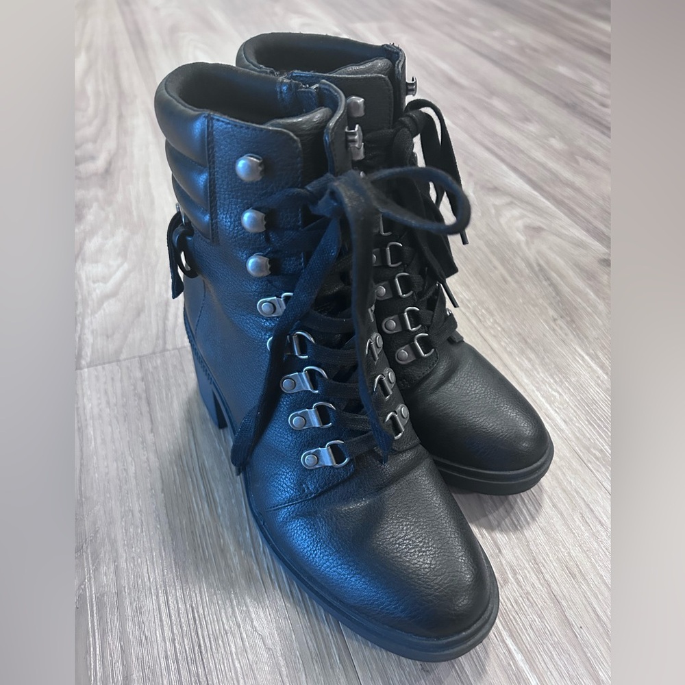 Mix No. 6 Black Lace-Up Chunky Heel Ankle Boots